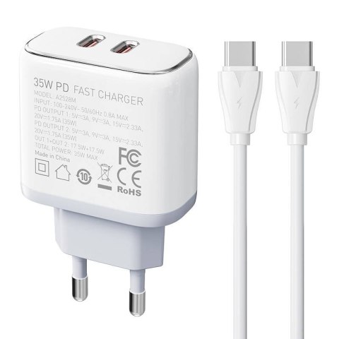 LDNIO Ładowarka sieciowa LDNIO A2528C 2USB-C 35W + Kabel USB-C - USB-C