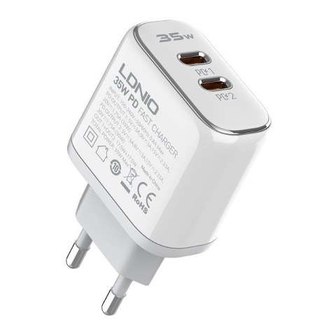 LDNIO Ładowarka sieciowa LDNIO A2528C 2USB-C 35W + Kabel USB-C - USB-C