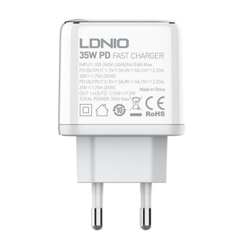 LDNIO Ładowarka sieciowa LDNIO A2528C 2USB-C 35W + Kabel USB-C - USB-C