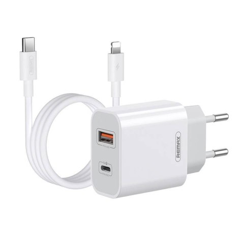 Remax Ładowarka sieciowa Remax, RP-U68, USB-C, USB, 20W (biała) + kabel Lightning