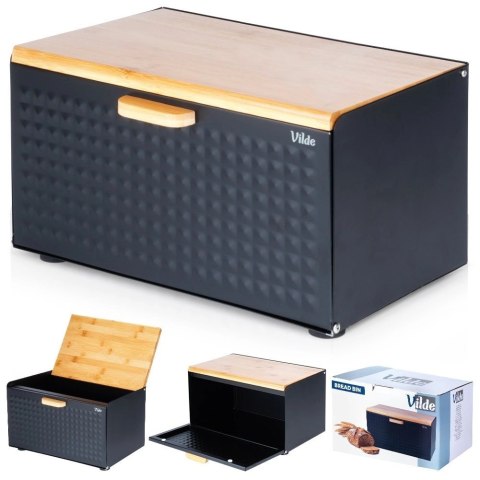 Grupa Orion Sp. z o.o. Chlebak Metalowy VILDE Czarny 35,5 x 22 x 20,5 cm z Pokrywą i Deską