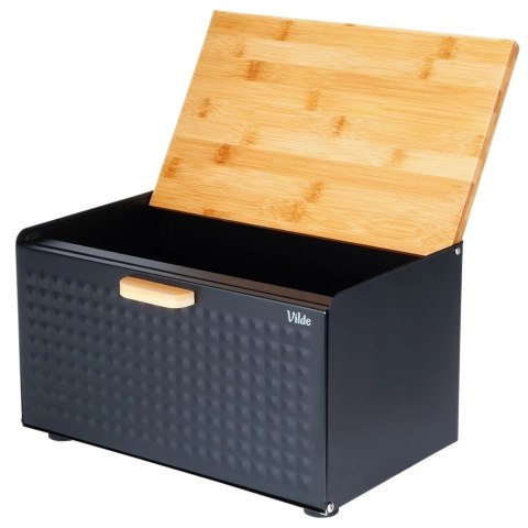 Grupa Orion Sp. z o.o. Chlebak Metalowy VILDE Czarny 35,5 x 22 x 20,5 cm z Pokrywą i Deską