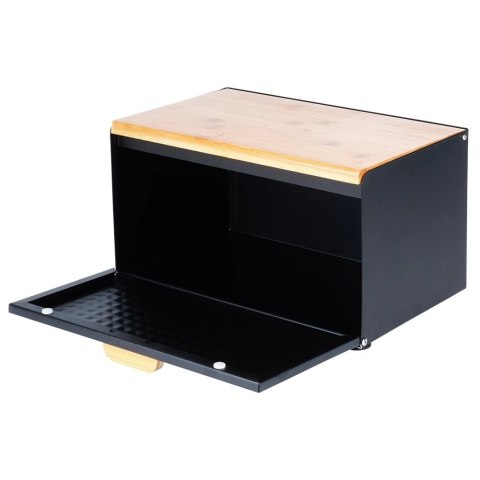 Grupa Orion Sp. z o.o. Chlebak Metalowy VILDE Czarny 35,5 x 22 x 20,5 cm z Pokrywą i Deską