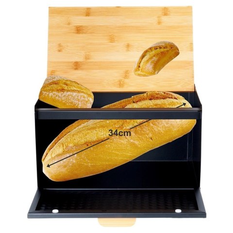 Grupa Orion Sp. z o.o. Chlebak Metalowy VILDE Czarny 35,5 x 22 x 20,5 cm z Pokrywą i Deską