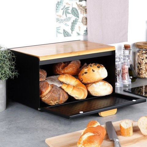 Grupa Orion Sp. z o.o. Chlebak Metalowy VILDE Czarny 35,5 x 22 x 20,5 cm z Pokrywą i Deską