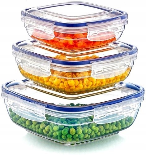 Kpl pojemników do żywności kwadrat 600,1025,1700 ml transparent