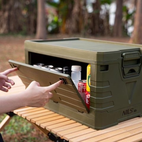 NCB4004 SKŁADANA SKRZYNIA KEMPINGOWA Z POKRYWĄ ZIELONA 50L NILS CAMP