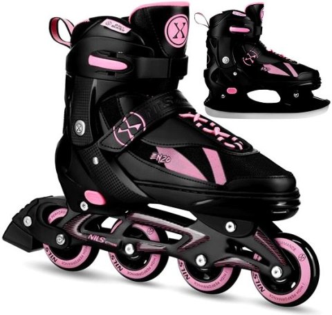 NH382 ŁYŻWOROLKI 2W1 ENZO RÓŻOWE ROZM. M(36-39) Z WYM. PŁOZĄ HOKEJOWĄ NILS EXTREME