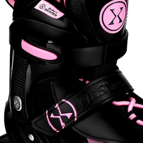 NH382 ŁYŻWOROLKI 2W1 ENZO RÓŻOWE ROZM. XS(28-31) Z WYM. PŁOZĄ HOKEJOWĄ NILS EXTREME