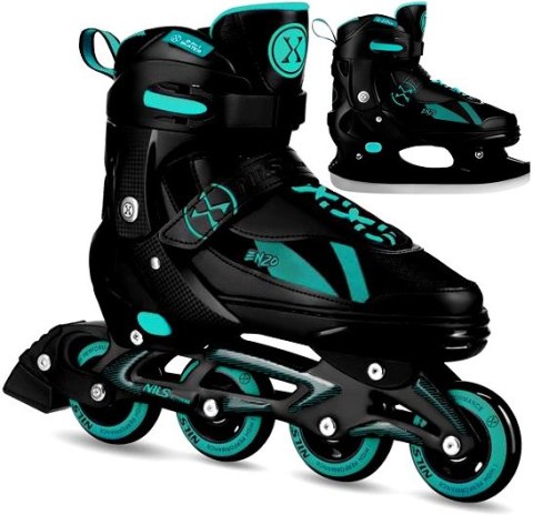 NH382 ŁYŻWOROLKI 2W1 ENZO TURKUSOWE ROZM. L(40-43) Z WYM. PŁOZĄ HOKEJOWĄ NILS EXTREME