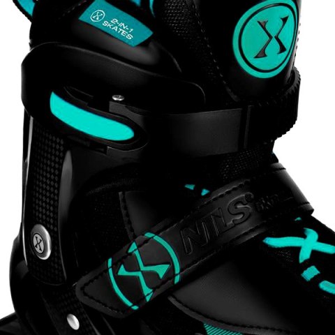 NH382 ŁYŻWOROLKI 2W1 ENZO TURKUSOWE ROZM. M(36-39) Z WYM. PŁOZĄ HOKEJOWĄ NILS EXTREME