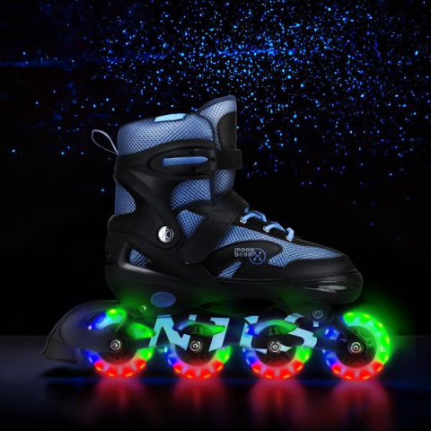NA0189 ZESTAW LED ŁYŻWOROLKI OCHRANIACZE MOONBEAM NIEBIESKIE ROZM. M(35-38) NILS EXTREME