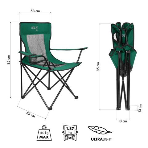 NC3302 KRZESŁO TURYSTYCZNE ZIELONO-CZARNY NILS CAMP