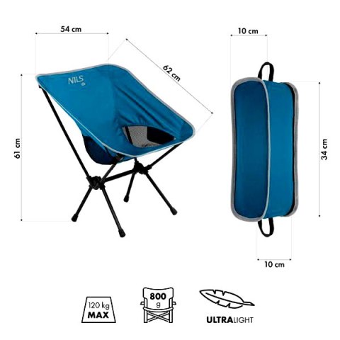 NC3320 KRZESŁO SKŁADANE ULTRALIGHT NIEBIESKIE NILS CAMP