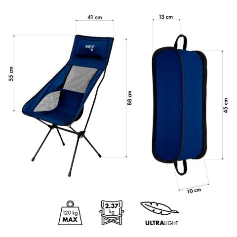 NC3322 KRZESŁO SKŁADANE ULTRALIGHT GRANATOWE NILS CAMP