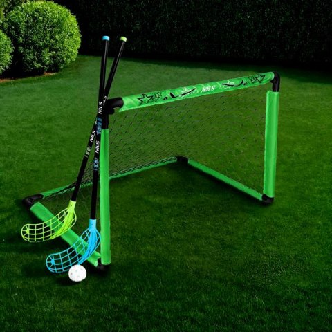 BRH2521 ZESTAW DO GRY UNIHOKEJ BRAMKA HOKEJOWA +2 KIJE+ PIŁKA NILS