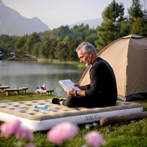 NC2802 MATERAC TURYSTYCZNY DMUCHANY 191X137X22 CM BEŻOWY NILS CAMP