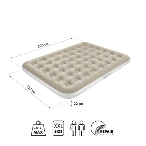 NC2803 MATERAC TURYSTYCZNY DMUCHANY 203X152X22 CM BEŻOWY NILS CAMP