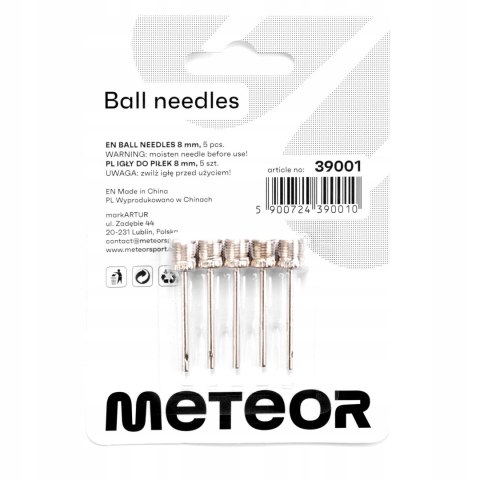 Igły do piłek Meteor 8 mm blister 5 sztuk