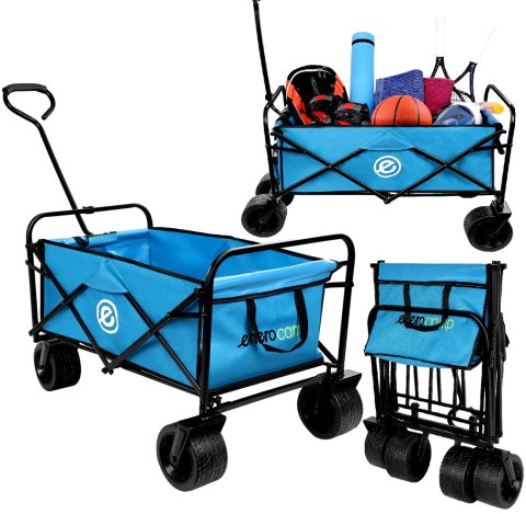 WÓZEK TURYSTYCZNO PLAŻOWY DELUXE SKŁADANY 66x48x90CM Z UCHWYTEM NIEBIESKI