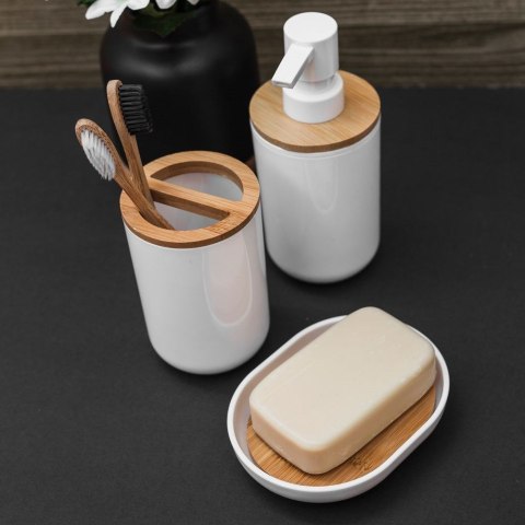 Grupa Orion Sp. z o.o. Mydelniczka z Wkładką Bambusową Biała 13 x 8 cm Tworzywo VILDE