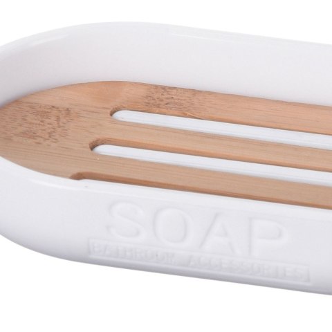 Grupa Orion Sp. z o.o. Mydelniczka z Wkładką Bambusową Biała 13 x 8 cm Tworzywo VILDE