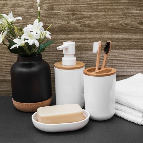 Grupa Orion Sp. z o.o. Mydelniczka z Wkładką Bambusową Biała 13 x 8 cm Tworzywo VILDE