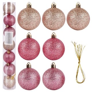 Grupa Orion Sp. z o.o. Bombki Choinkowe VILDE Różowe 5 cm Zestaw 7 szt. Nietłukące Brokatowe