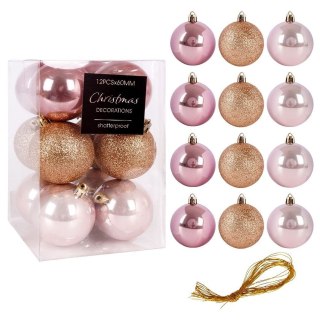 Grupa Orion Sp. z o.o. Bombki Choinkowe VILDE Różowe 6 cm Zestaw 12 szt. Nietłukące Brokat