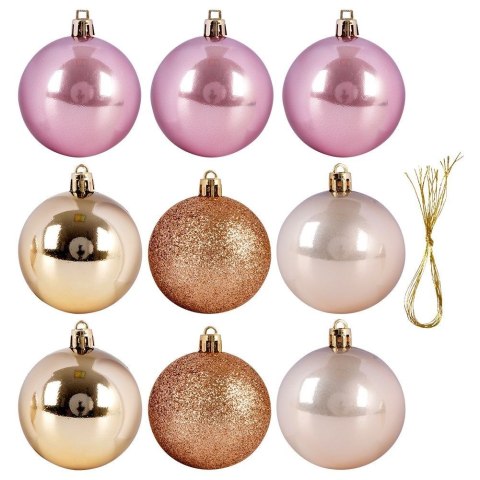 Grupa Orion Sp. z o.o. Bombki Choinkowe VILDE Różowe Złote 6 cm Zestaw 9 szt. Brokat Perła