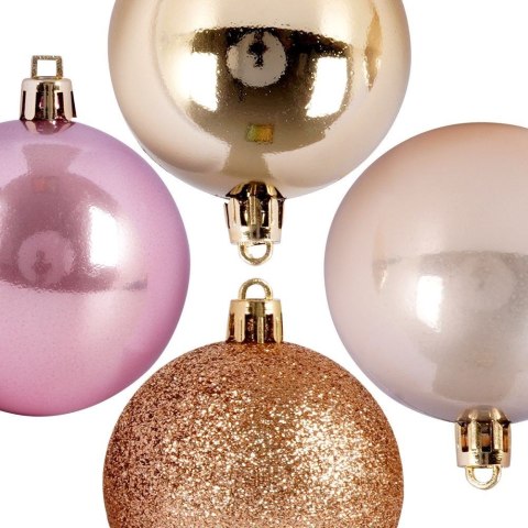 Grupa Orion Sp. z o.o. Bombki Choinkowe VILDE Różowe Złote 6 cm Zestaw 9 szt. Brokat Perła