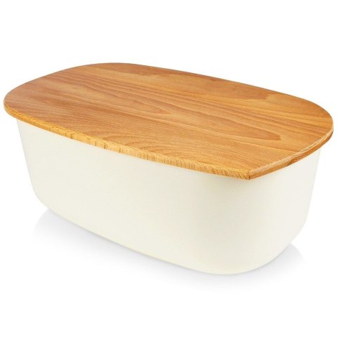 Grupa Orion Sp. z o.o. Chlebak Pojemnik na Chleb z Drewnianą Deską Kremowy VILDE 39x23,5x15,5 cm