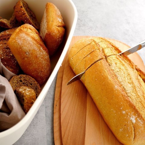 Grupa Orion Sp. z o.o. Chlebak Pojemnik na Chleb z Drewnianą Deską Kremowy VILDE 39x23,5x15,5 cm