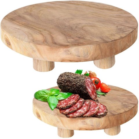 Grupa Orion Sp. z o.o. Deska do Serwowania Tekowa HOME STYLING 30 cm Okrągła Drewniana na Nóżkach