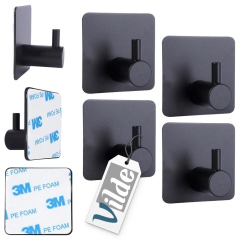 Grupa Orion Sp. z o.o. Haczyki Wieszaki Samoprzylepne Stalowe Czarne Solidne na Ścianę VILDE 4 szt