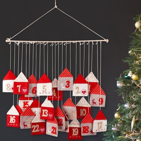 Grupa Orion Sp. z o.o. Kalendarz Adwentowy Wiszący Filcowy Czerwony Solidny Trwały VILDE 70 x 60cm