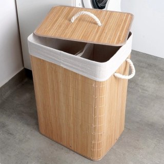 Grupa Orion Sp. z o.o. Kosz na Pranie Ubrania Składany Dwukomorowy Bambusowy z Pokrywką 70 L VILDE