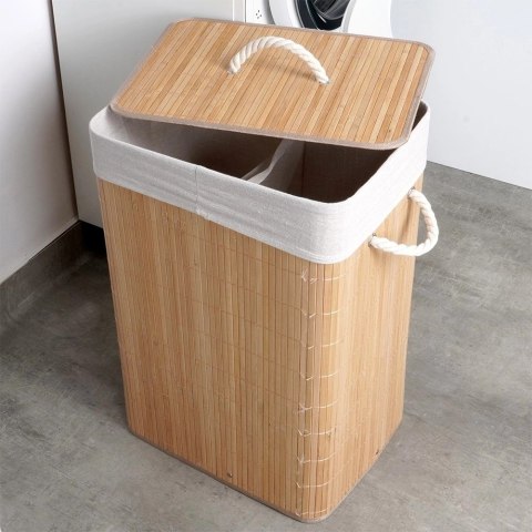 Grupa Orion Sp. z o.o. Kosz na Pranie Ubrania Składany Dwukomorowy Bambusowy z Pokrywką 70 L VILDE