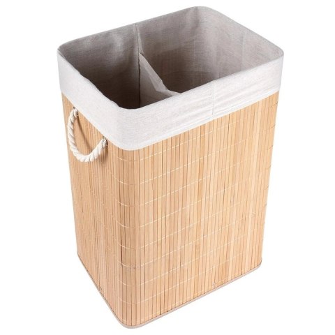 Grupa Orion Sp. z o.o. Kosz na Pranie Ubrania Składany Dwukomorowy Bambusowy z Pokrywką 70 L VILDE