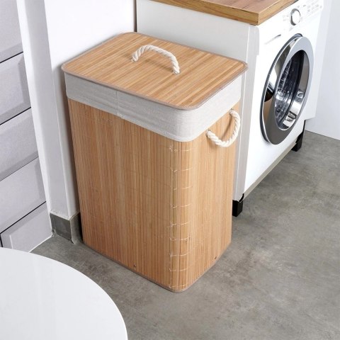 Grupa Orion Sp. z o.o. Kosz na Pranie Ubrania Składany Dwukomorowy Bambusowy z Pokrywką 70 L VILDE