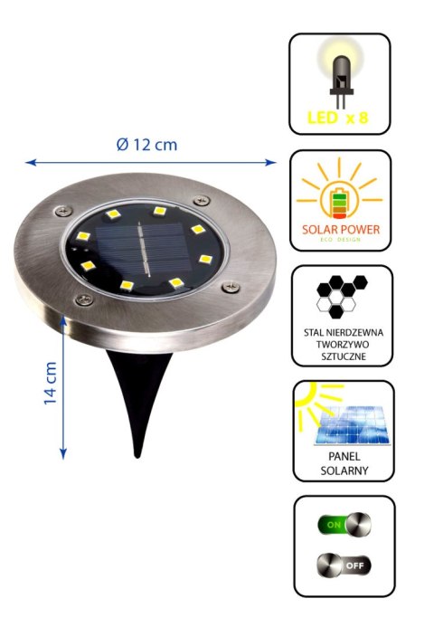 LAMPA SOLARNA 8 LED SMD DO WBICIA W PODŁOŻE KPL.4SZT