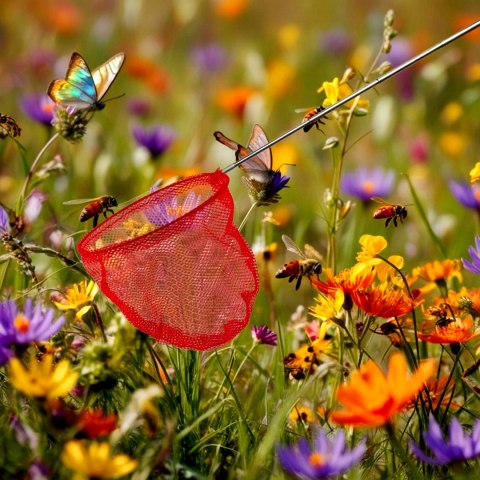 SIATKA NA MOTYLE OWADY SKŁADANA TELESKOPOWA 38,5-86CM CZERWONA