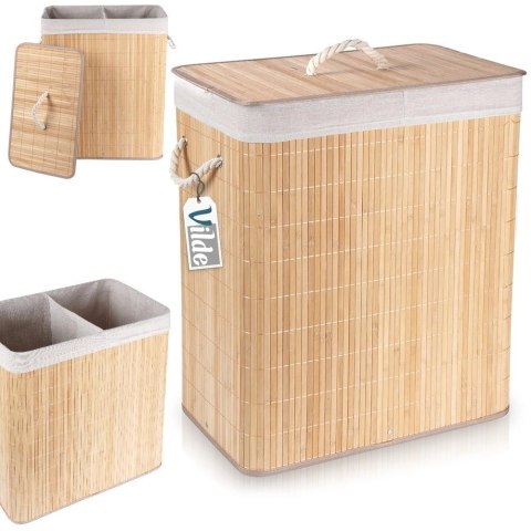 Grupa Orion Sp. z o.o. Kosz na Pranie Bambusowy Beżowy 90 L VILDE Pojemny i Drewniany