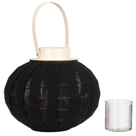Grupa Orion Sp. z o.o. Lampion na Świeczkę Drewniany Czarny 22 x 24 cm ORION ze Szklanym Wkładem