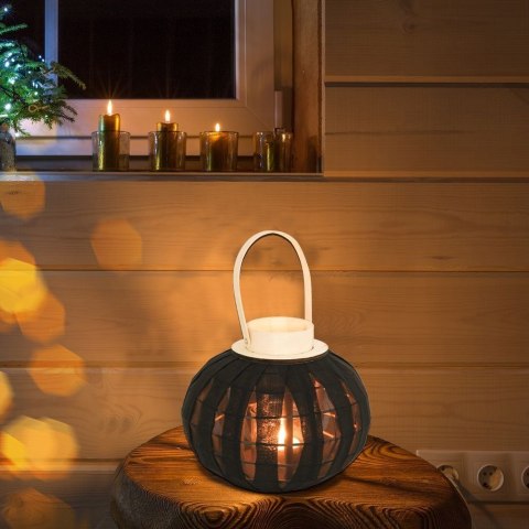 Grupa Orion Sp. z o.o. Lampion na Świeczkę Drewniany Czarny 22 x 24 cm ORION ze Szklanym Wkładem