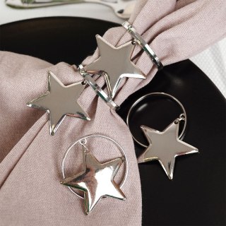 Grupa Orion Sp. z o.o. Obrączki na Serwetki 4 szt. Metalowe Srebrne Gwiazdki VILDE