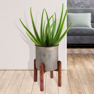 Grupa Orion Sp. z o.o. Osłonka na Doniczkę na Stojaku Stalowa 27 x 39 cm VILDE Retro Żebrowana