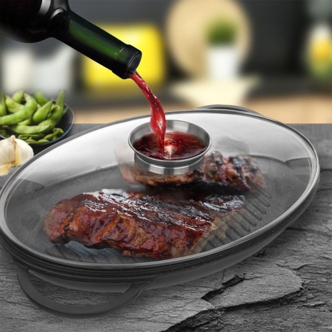 Grupa Orion Sp. z o.o. Patelnia Grillowa Granitowa 43 x 28 x 6 cm ORION z Dozownikiem Pokrywa