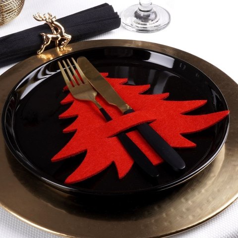 Grupa Orion Sp. z o.o. Zestaw 4 Pokrowce Etui na Sztućce Filc VILDE Świąteczna Choinka