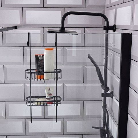 Grupa Orion Sp. z o.o. Półka pod Prysznic Zawieszana Metalowa Czarna Solidna VILDE 22x19x54,5 cm